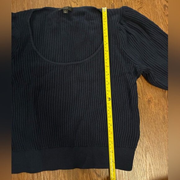 J. Crew Navy Blue Cashmere-Cotton Blend Scoop Neck Short Sleeve Sweater - Size L - Picture 7 of 8